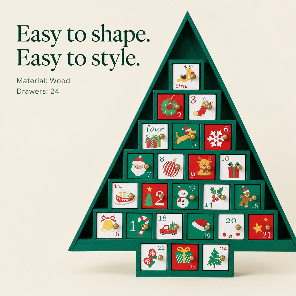 Wooden Tree Advent Calendar – 24 Large Drawers — details