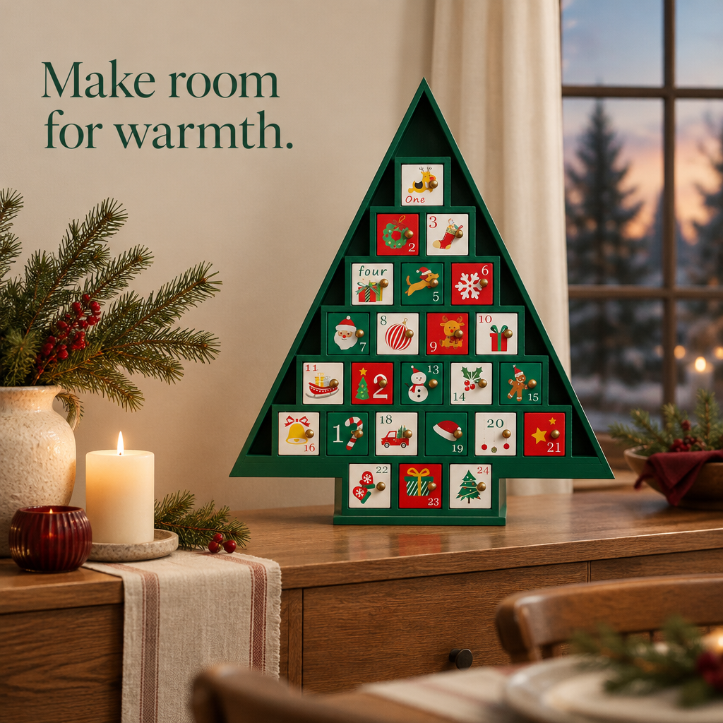 Wooden Tree Advent Calendar – 24 Large Drawers — in use