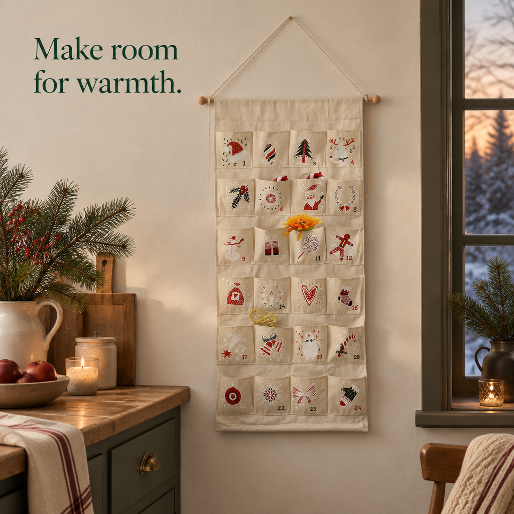 Canvas Hanging Advent Calendar with Pockets — in use