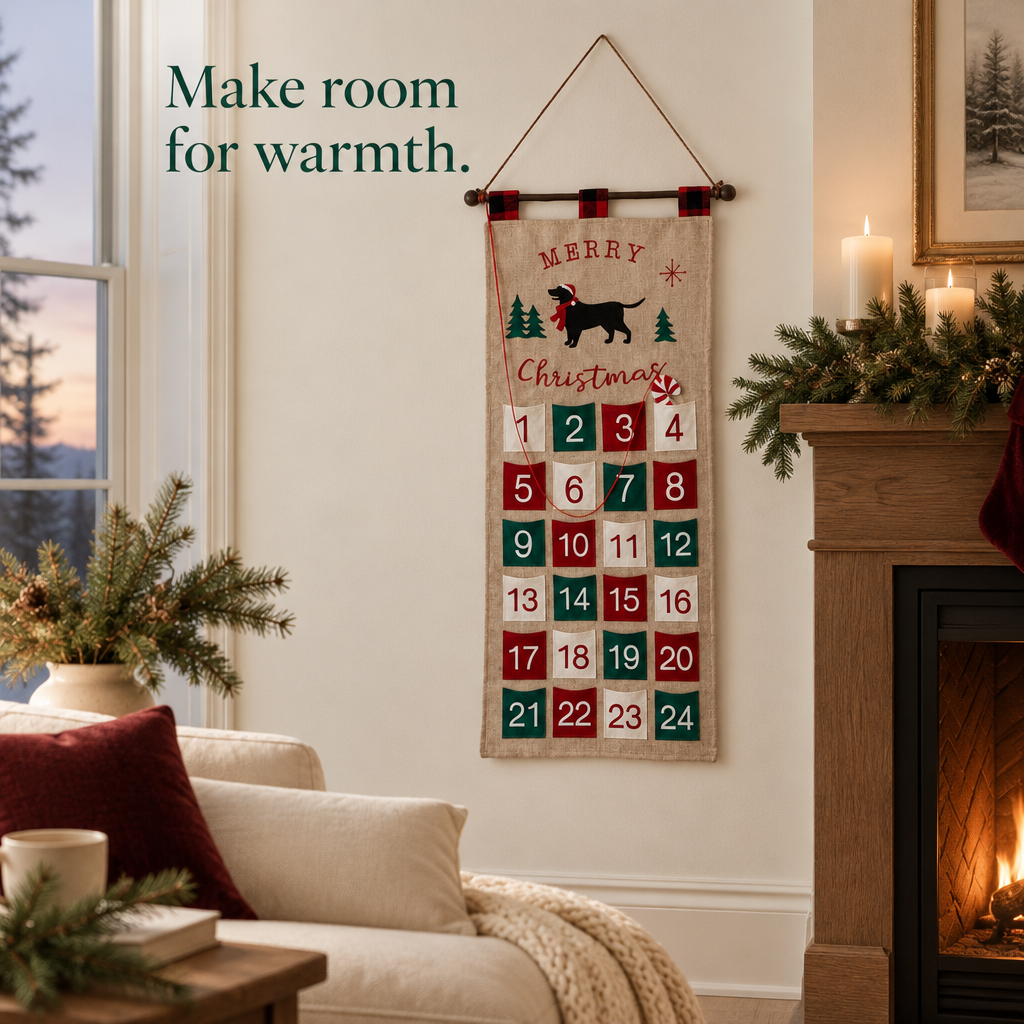 Burlap Merry Christmas Advent Calendar – 24 Pockets — in use