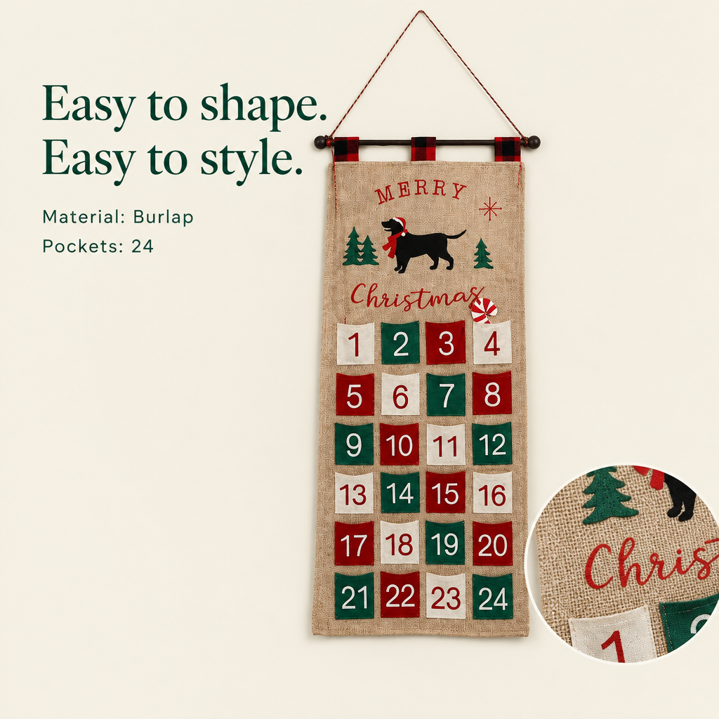Burlap Merry Christmas Advent Calendar – 24 Pockets — details