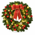 Pre-Lit Wreath with Red Bow & Ornaments – 16 in — product