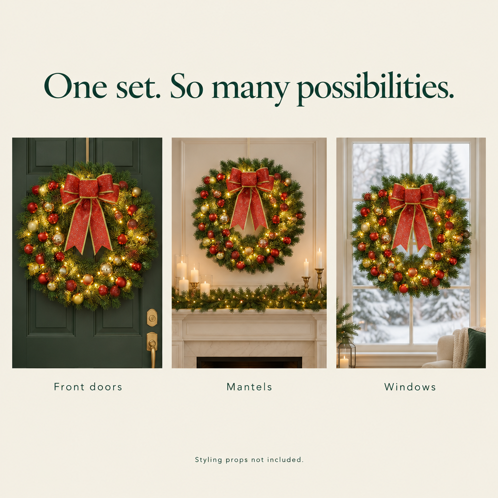 Pre-Lit Ornament Wreath with Bow – 16 in — possibilities