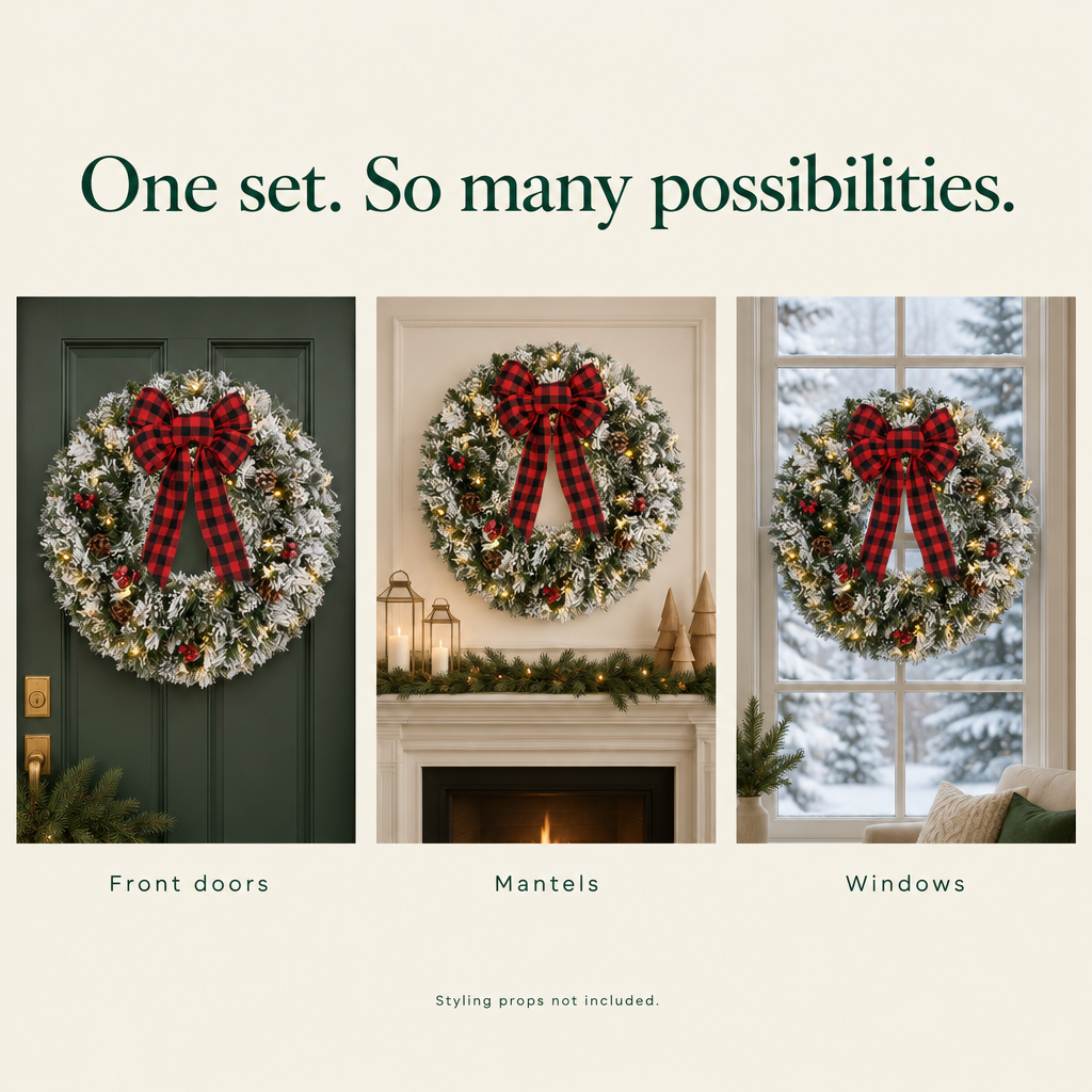 Pre-Lit Snowy Flocked Wreath with Timer – 24 in — possibilities