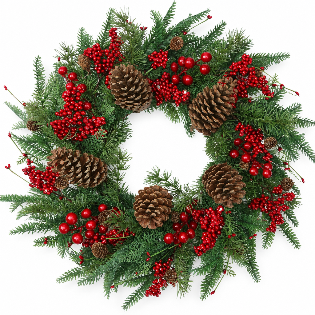 Norfolk Pine & Red Berry Wreath – 22 in — product