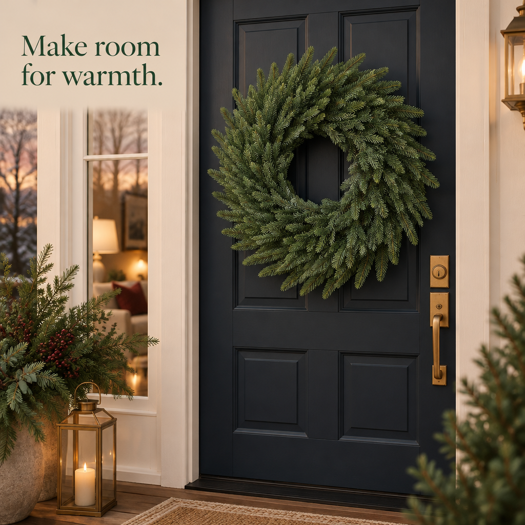 Real Touch Norfolk Pine Wreath – 22 in — in use