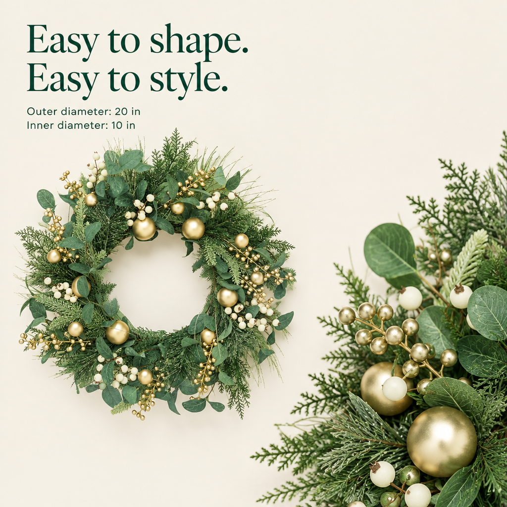 Winter Wreath with Champagne Gold Berries – 20 in — details
