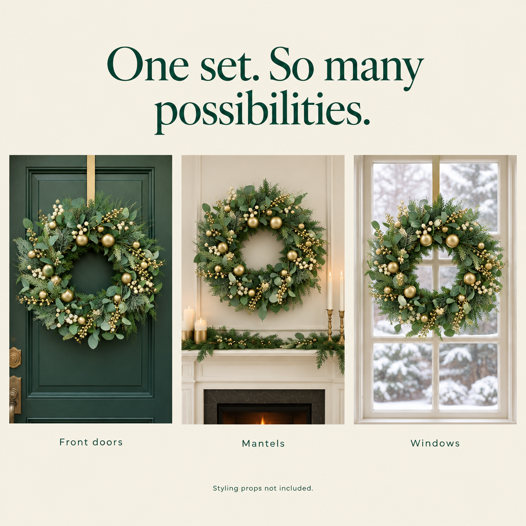 Winter Wreath with Champagne Gold Berries – 20 in — possibilities