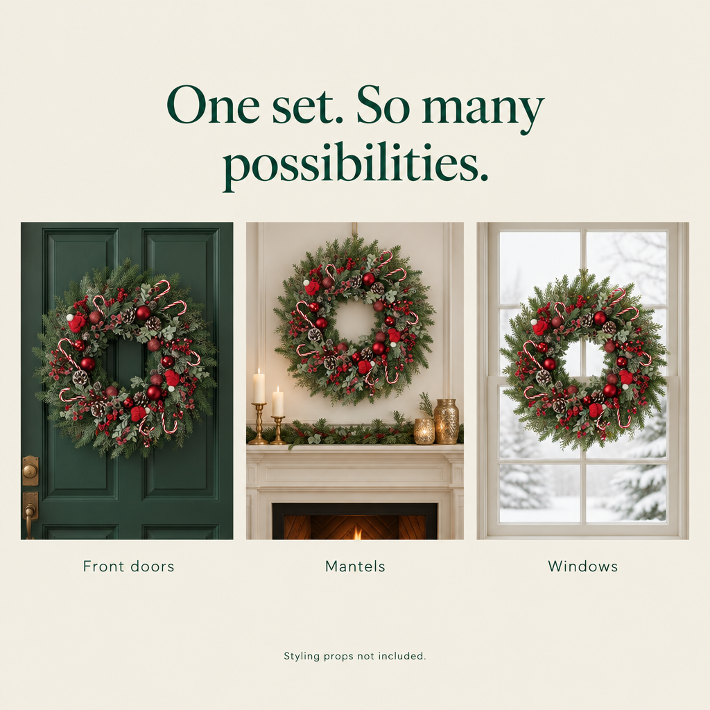 Candy Cane & Red Ball Wreath – 22 in — possibilities