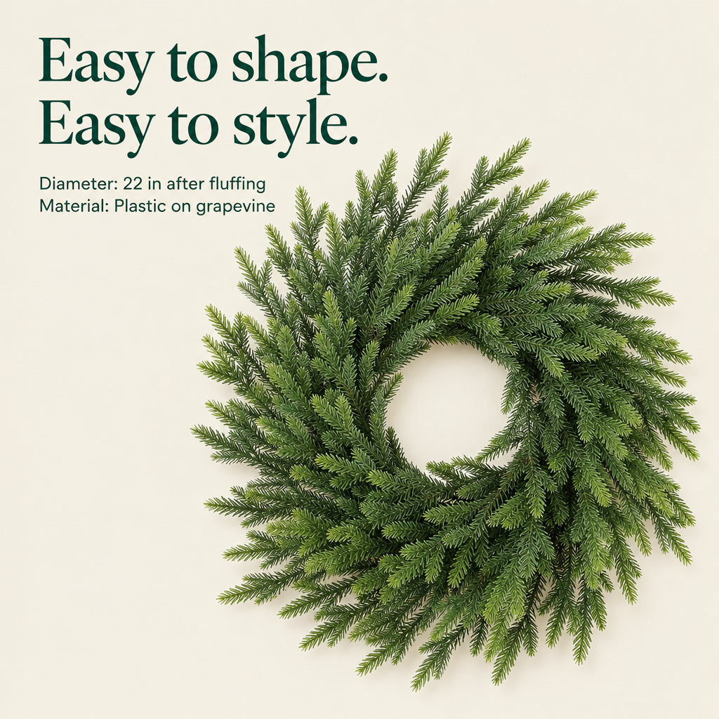 Real Touch Norfolk Pine Wreath – 22 in — details