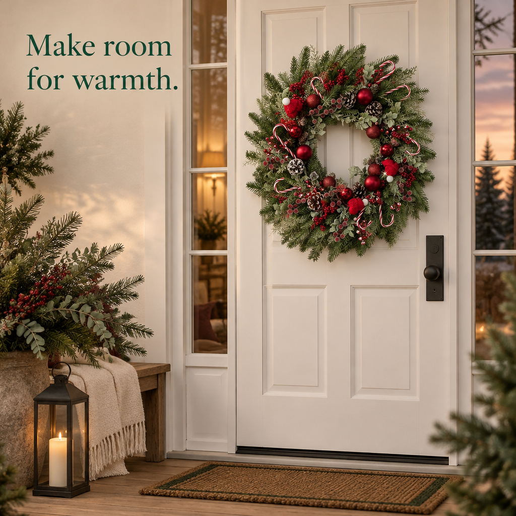 Candy Cane & Red Ball Wreath – 22 in — in use
