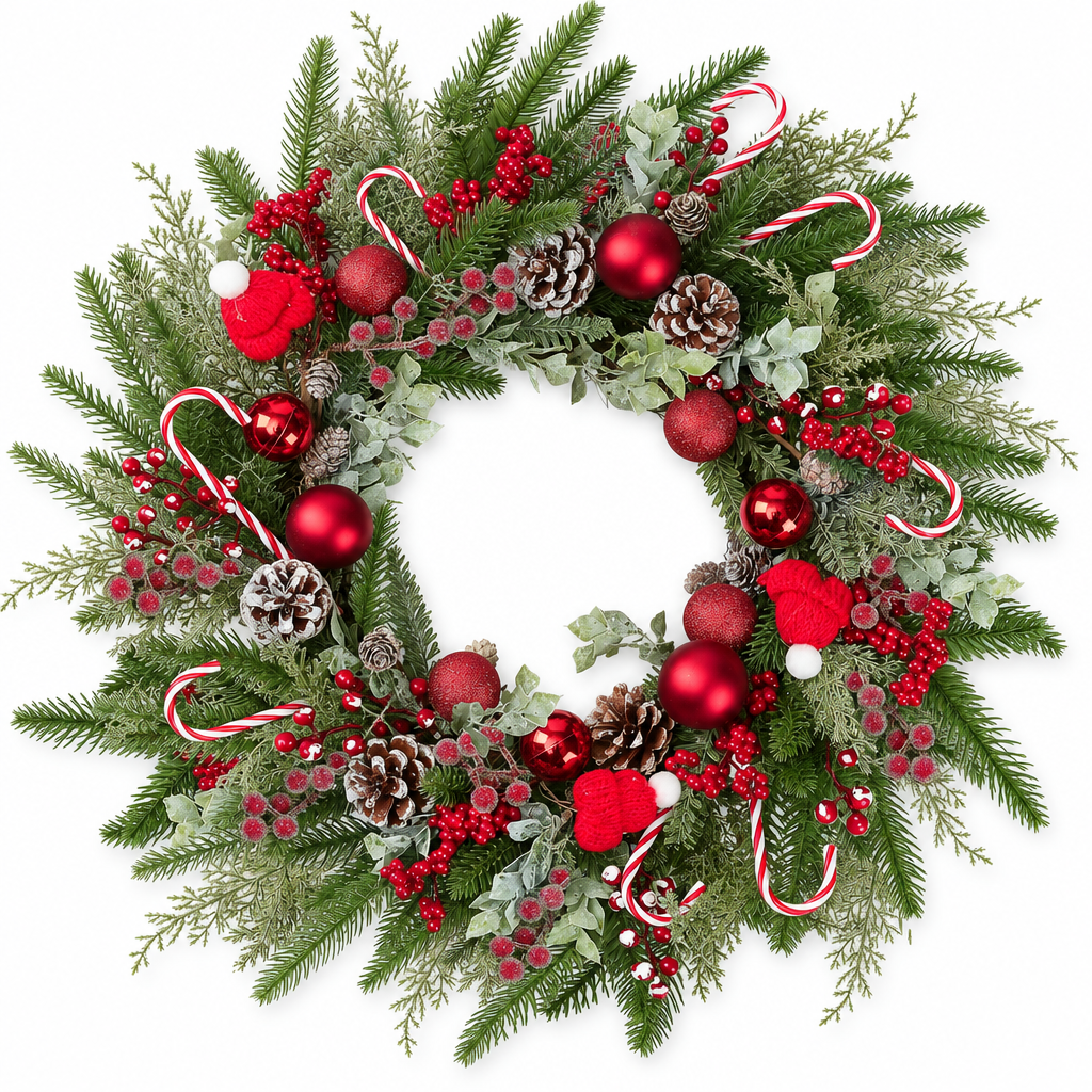 Candy Cane & Red Ball Wreath – 22 in — product
