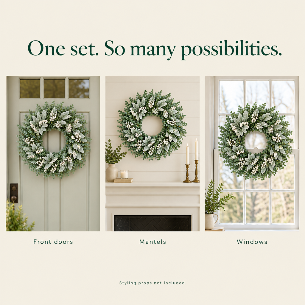 Boxwood Wreath with Flocked Lamb's Ear – 22 in — possibilities