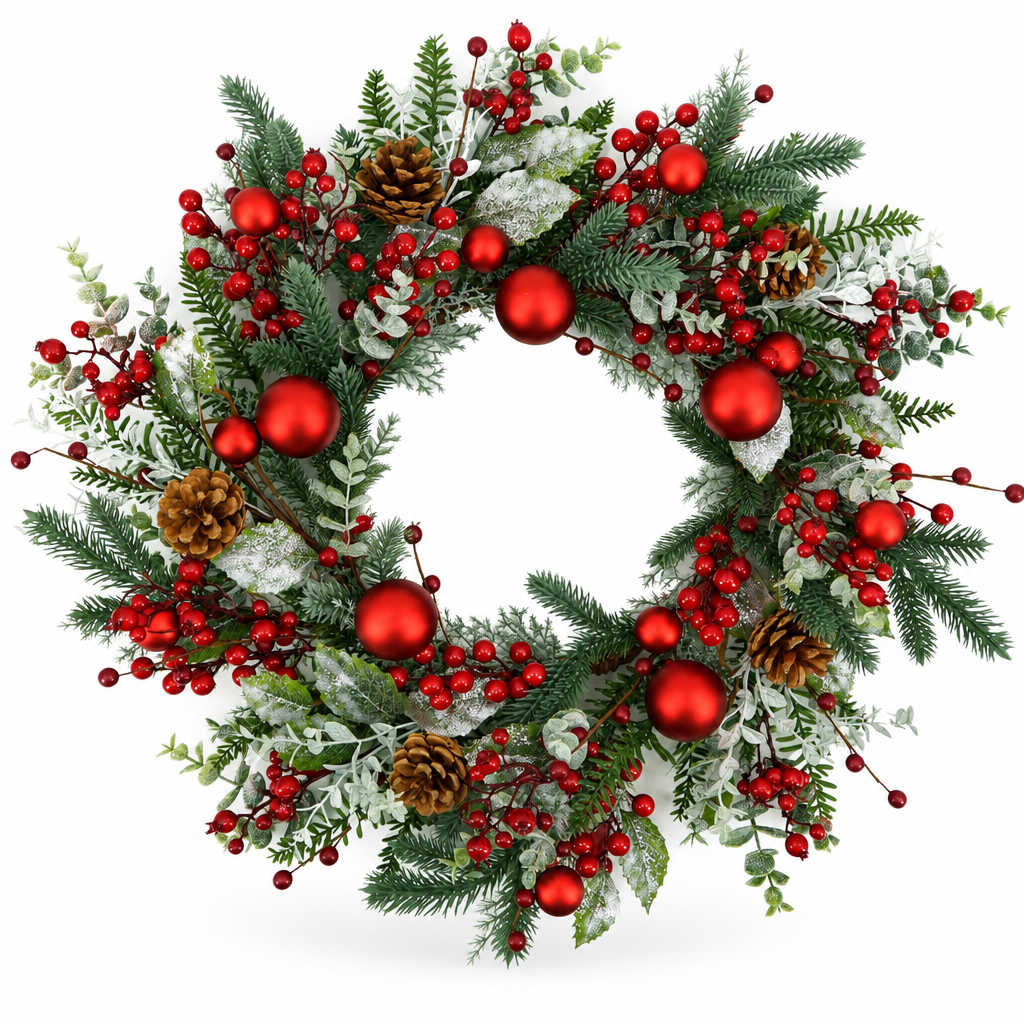 Red Ball & Berry Winter Wreath – 20 in — product