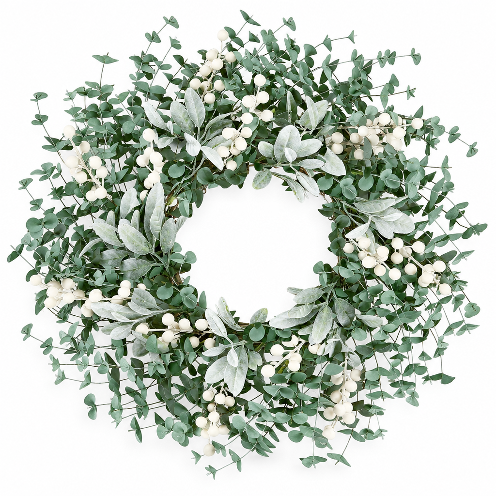 Boxwood Wreath with Flocked Lamb's Ear – 22 in — product