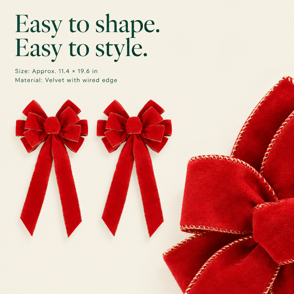 Large Red Velvet Bows – 2 Pack, 12 × 20 in — details