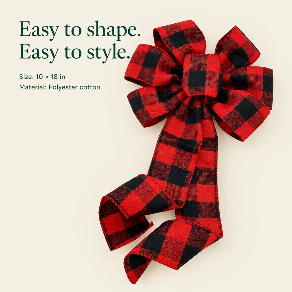 Buffalo Plaid Wreath Bow – 10 in — details