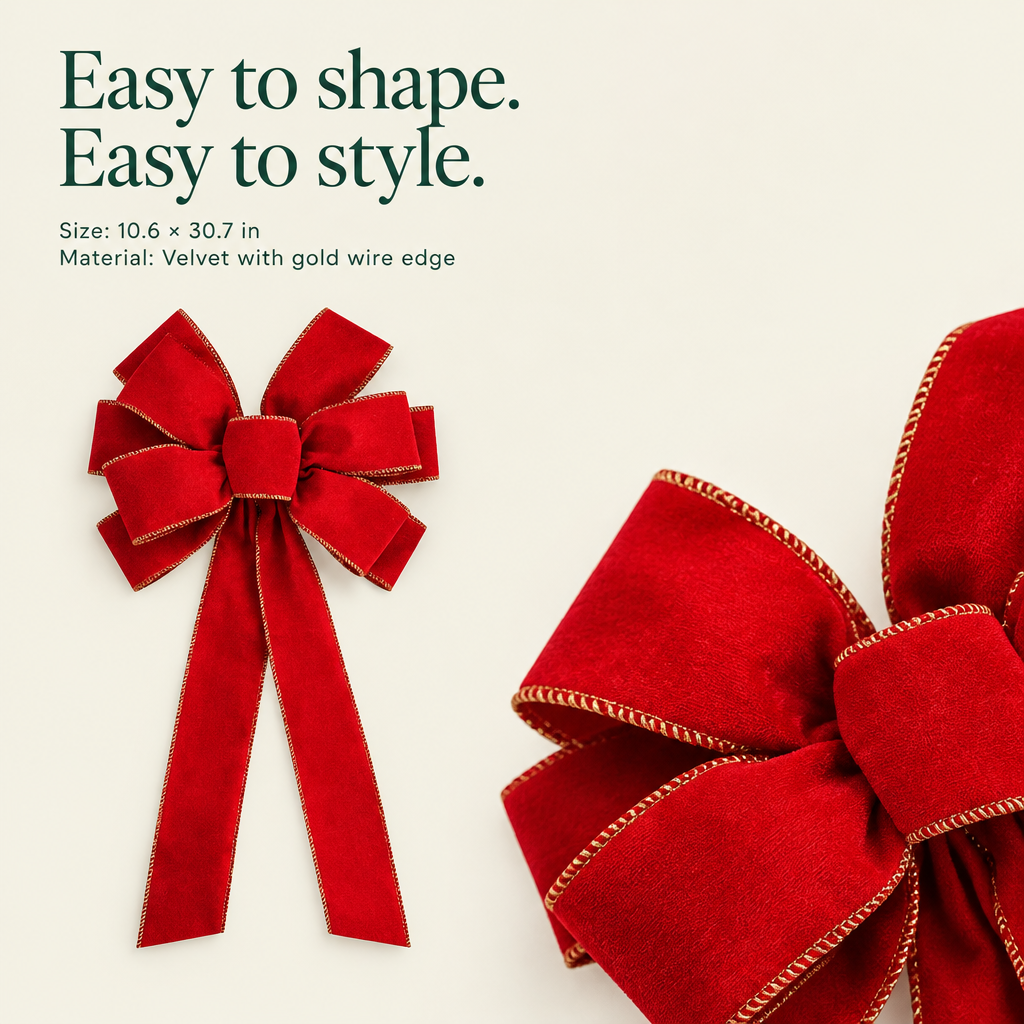 Gold-Edged Velvet Wreath Bows – 6 Pack, 31 in — details