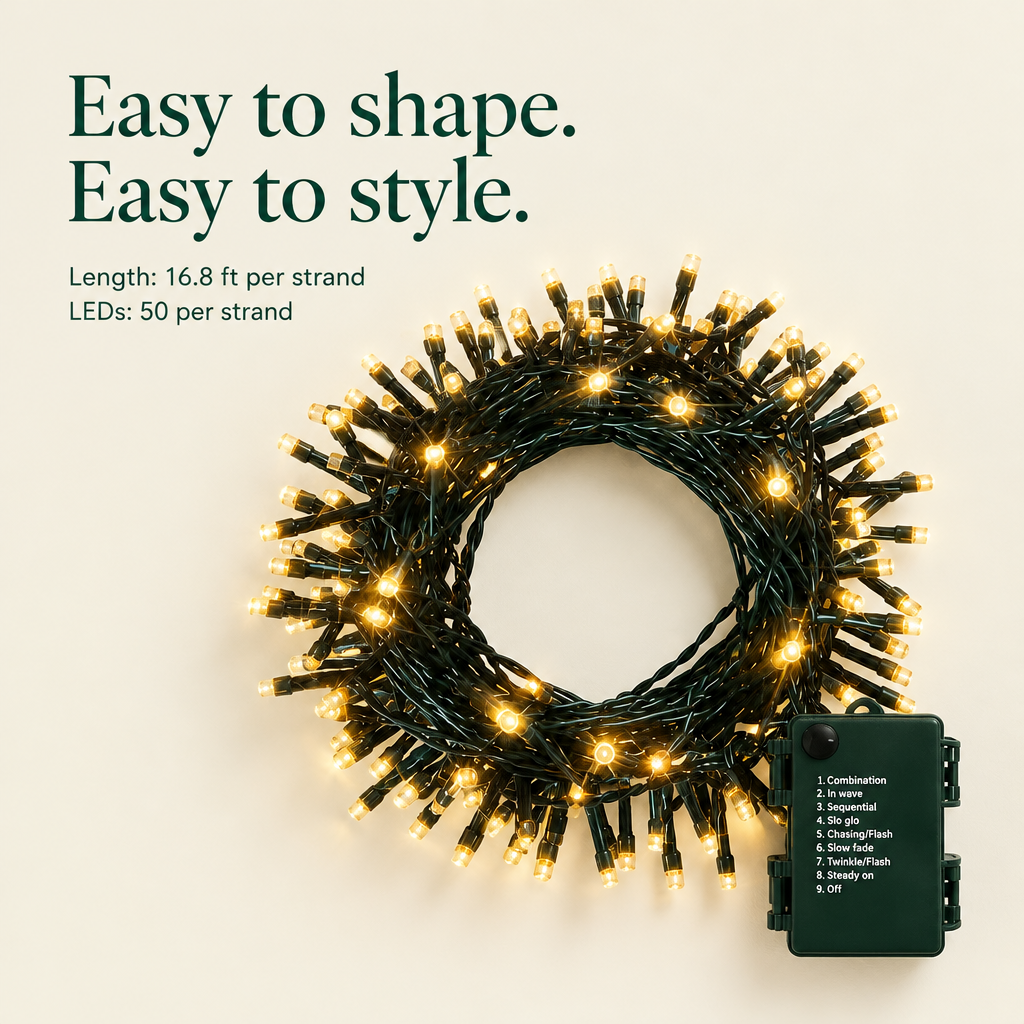 Battery Wreath Lights with Timer – 4 Pack, 16.8 ft — details
