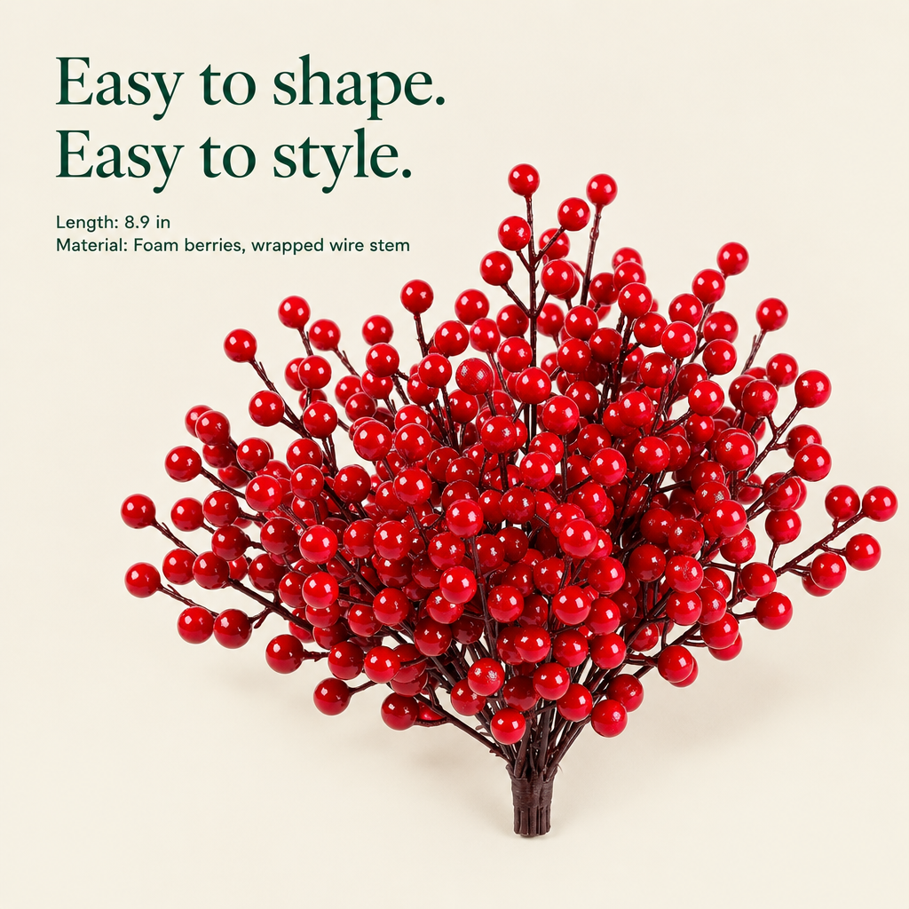 Holly Berry Stems – 30 Pack, 8.9 in — details