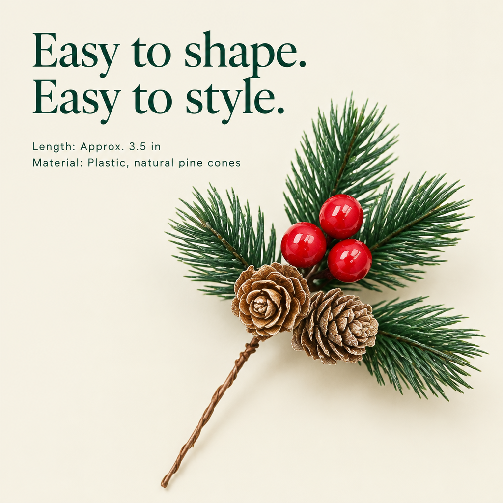 Pine Cone & Holly Berry Picks – 30 Pack — details