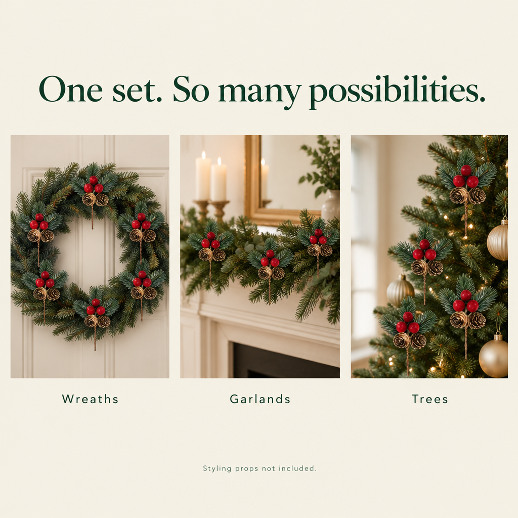 Pine Cone & Holly Berry Picks – 30 Pack — possibilities