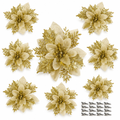 Gold Glitter Poinsettias with Clips – 15 Pack — product