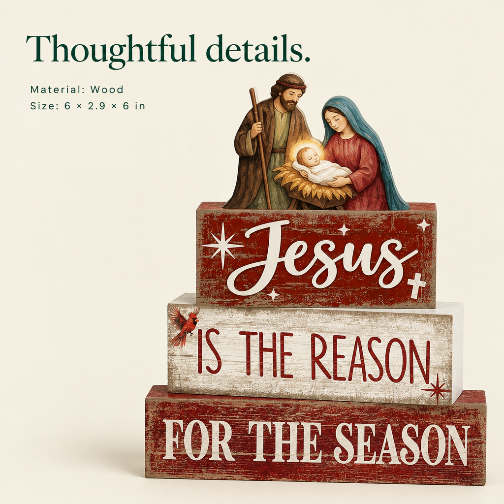 Nativity Book Stack with Baby Jesus – 4 Pieces — details