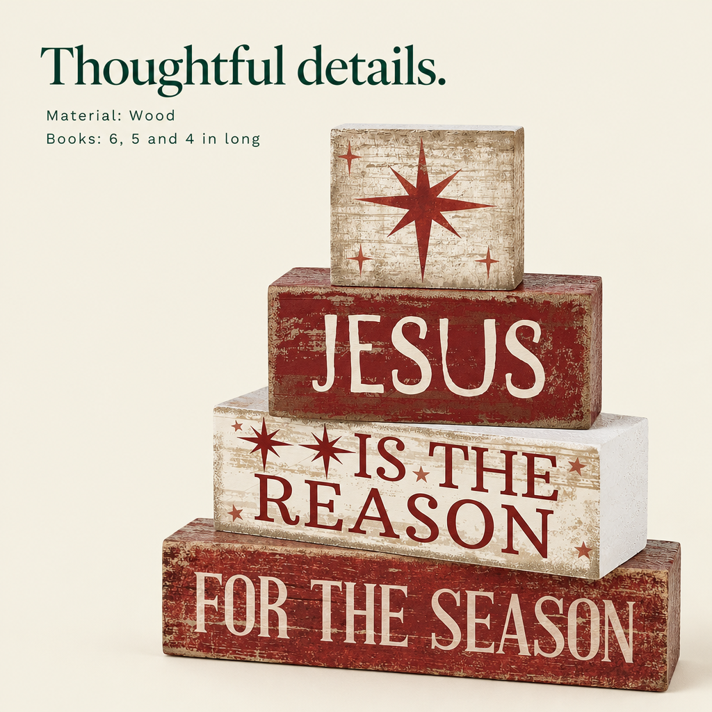 Jesus Is the Reason Wooden Book Stack – 4 Pieces — details