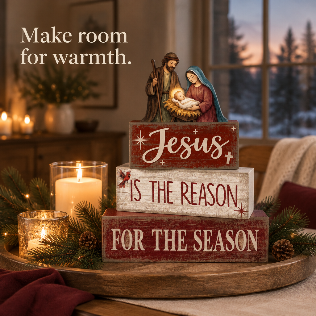 Nativity Book Stack with Baby Jesus – 4 Pieces — in use