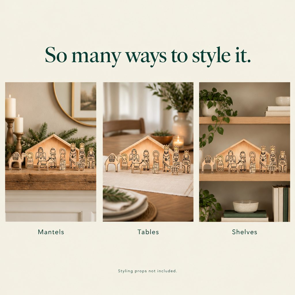 Wooden Nativity Scene – 12 Pieces, 7 in — styling ideas