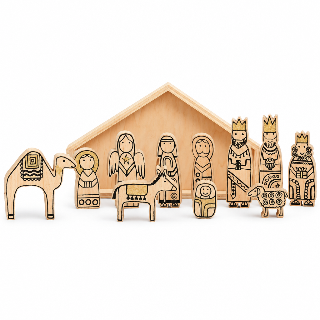 Wooden Nativity Scene – 12 Pieces, 7 in — product