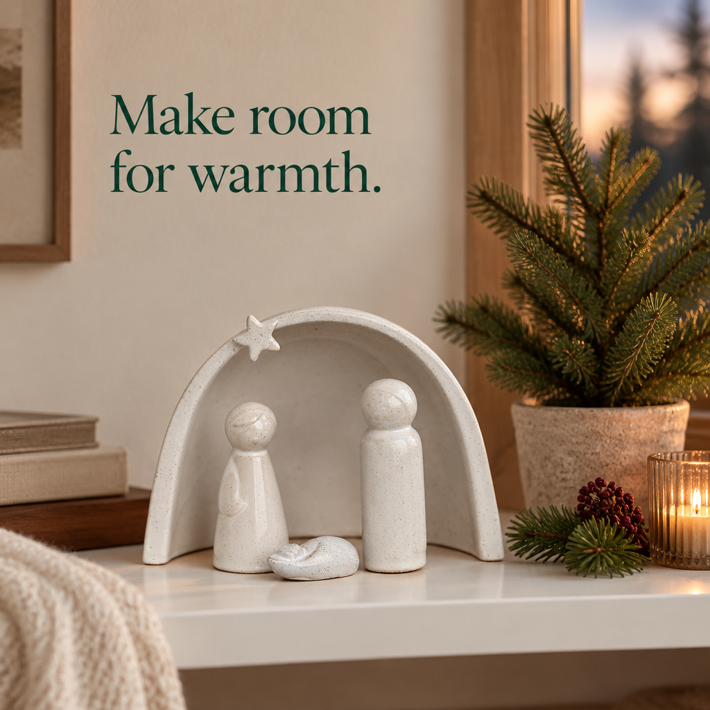 Modern Porcelain Nativity Set – 4 Pieces — in use