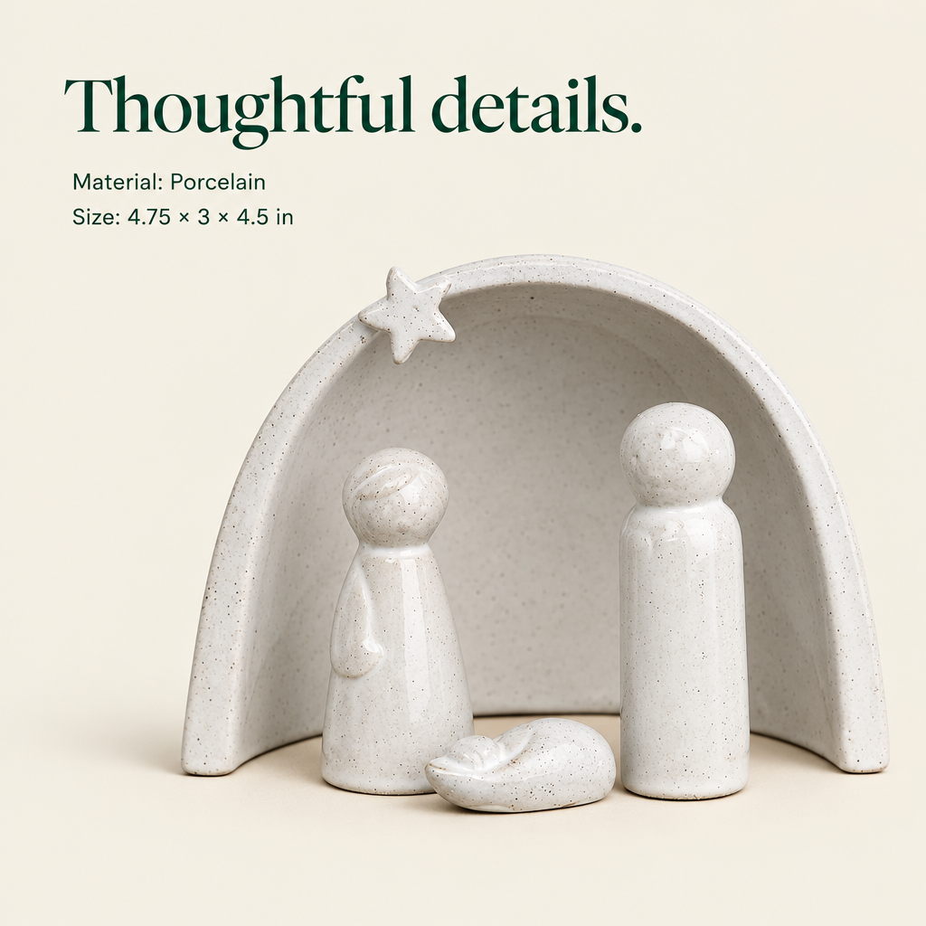Modern Porcelain Nativity Set – 4 Pieces — details