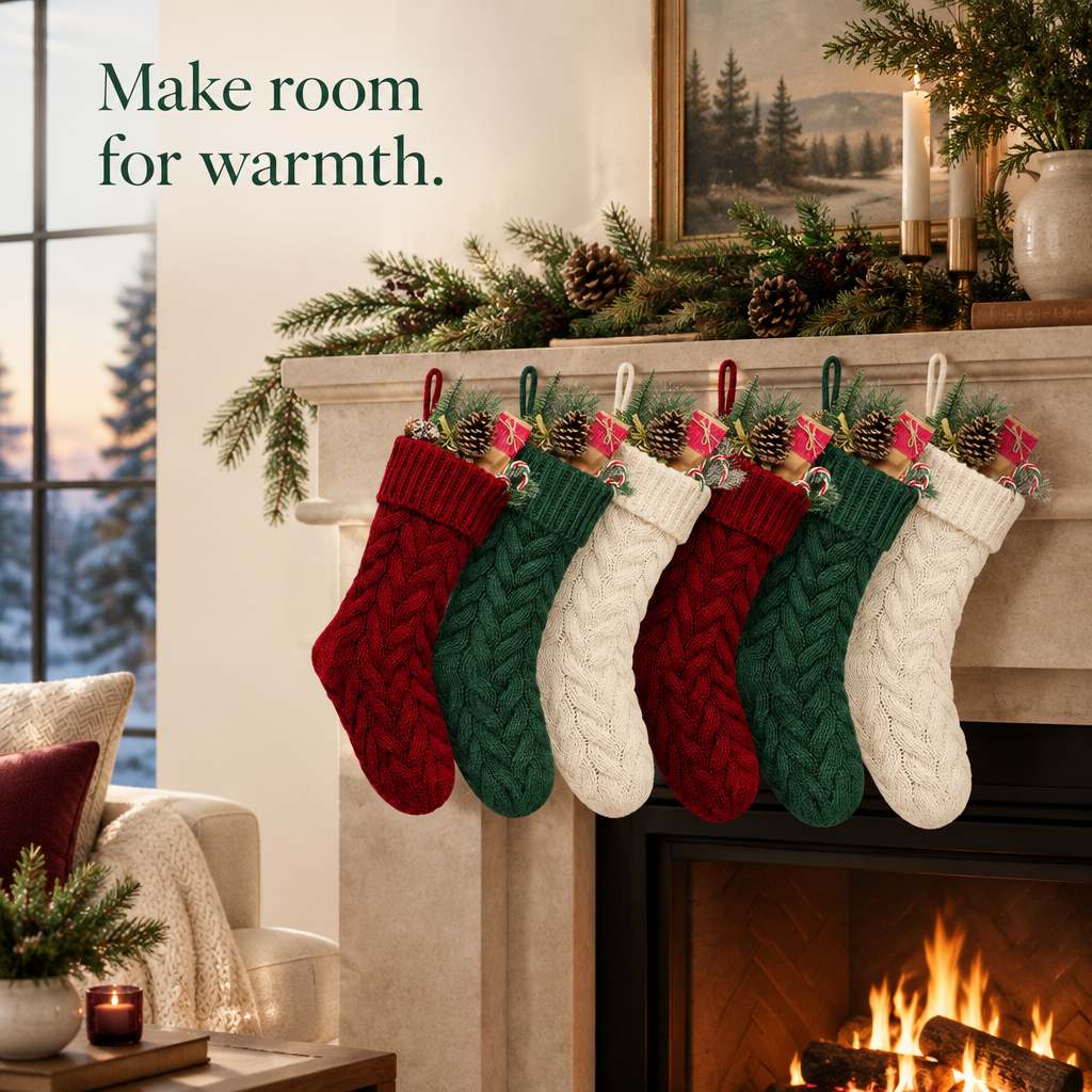 Knitted Christmas Stockings – 6 Pack, 18 in — in use