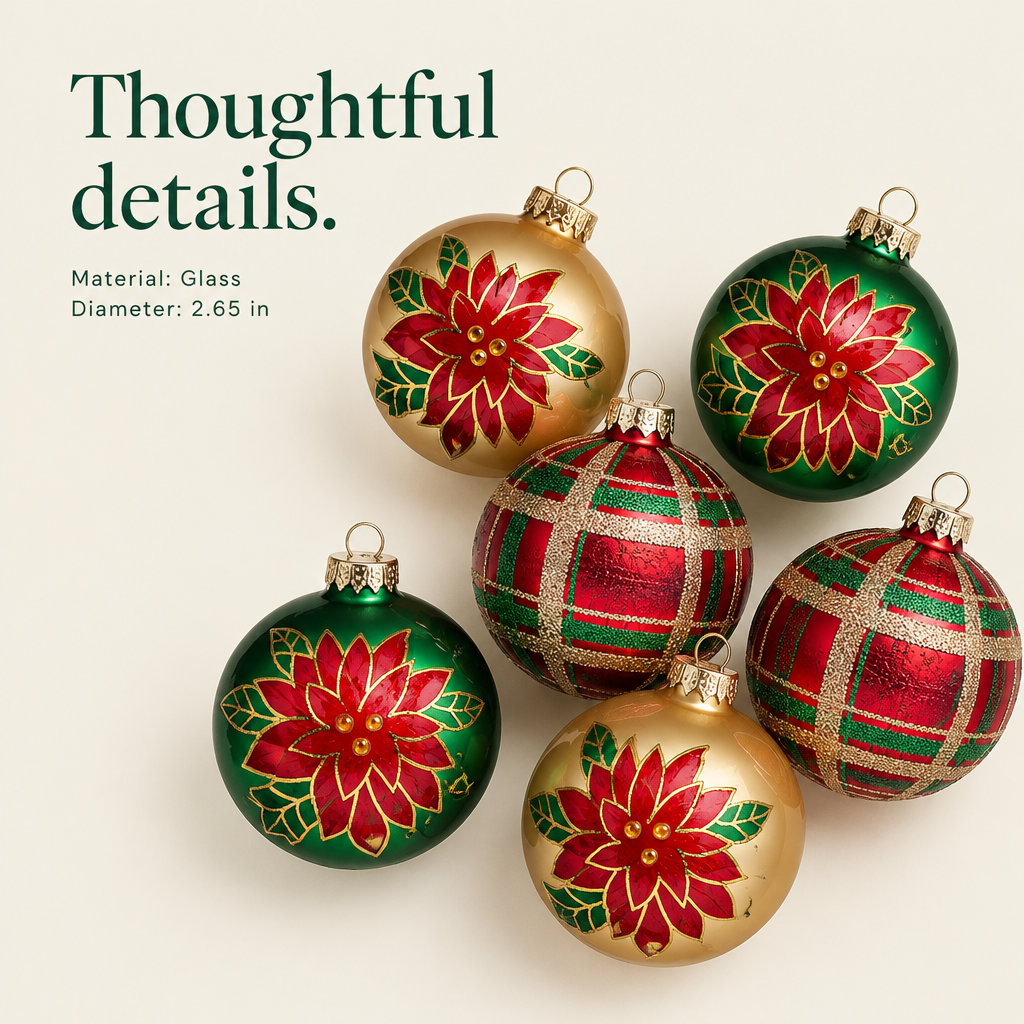 Painted Glass Ball Ornaments – 9 Pack — details