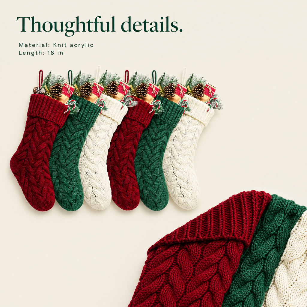 Knitted Christmas Stockings – 6 Pack, 18 in — details