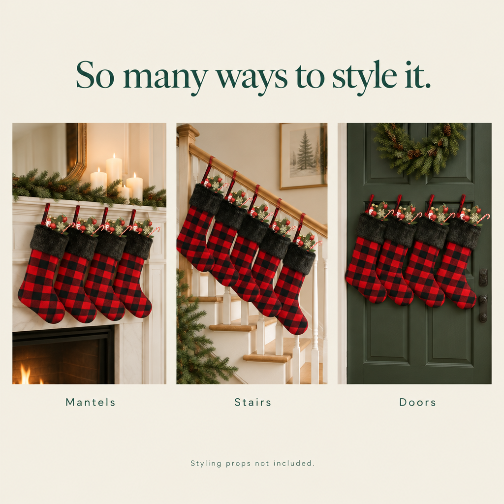 Buffalo Plaid Stockings with Faux Fur Cuff – 4 Pack, 18 in — styling ideas