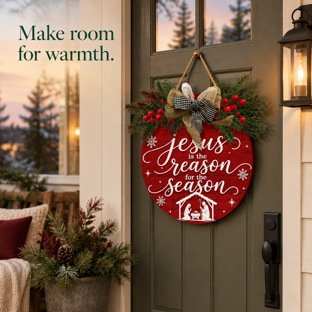 Jesus Is the Reason Round Door Sign — in use