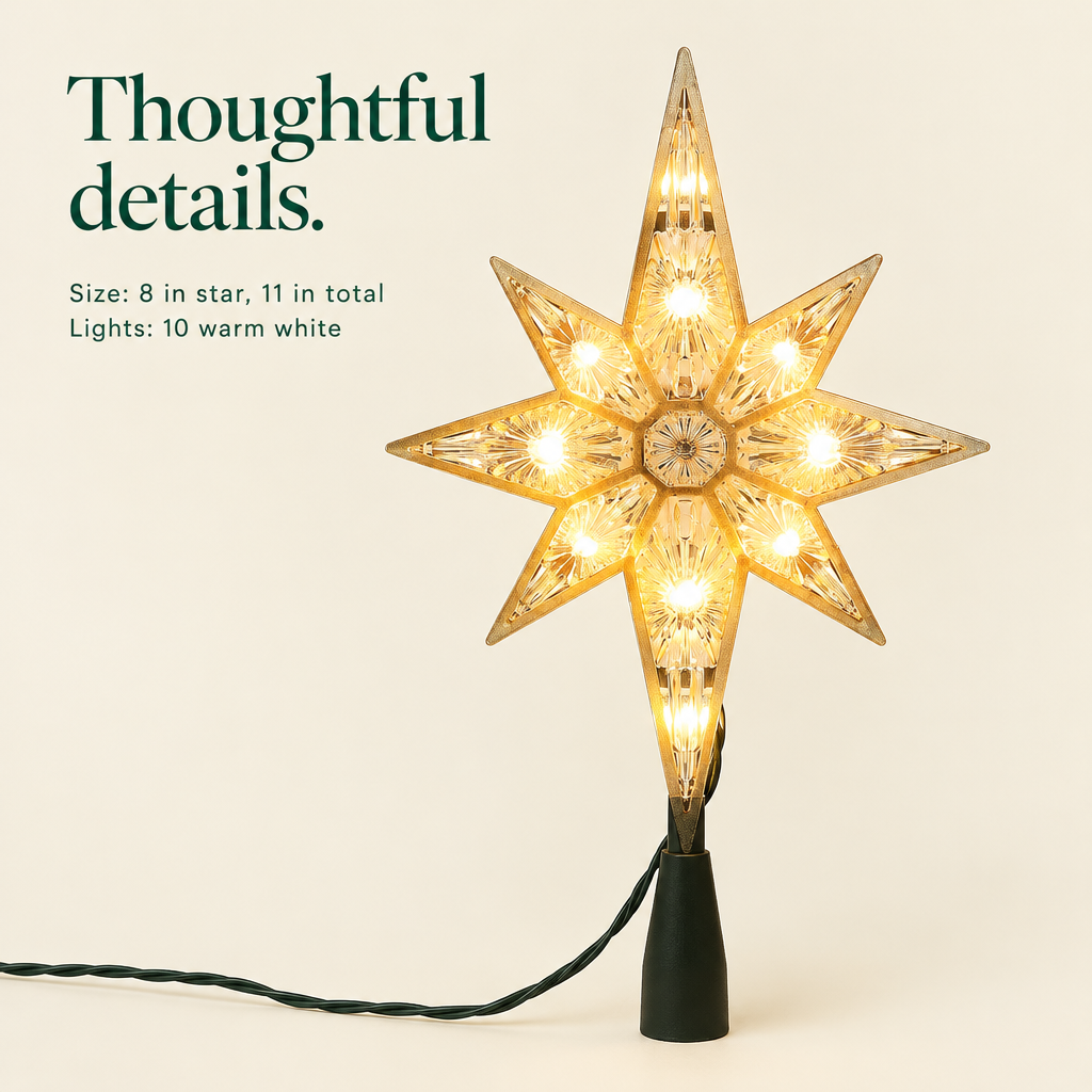 Lighted Star of Bethlehem Tree Topper – 11 in — details