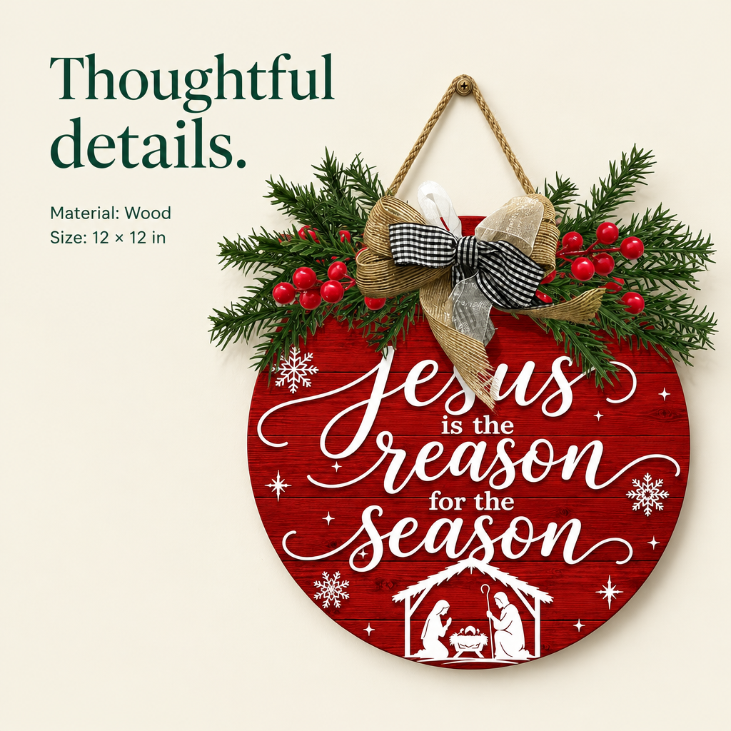 Jesus Is the Reason Round Door Sign — details