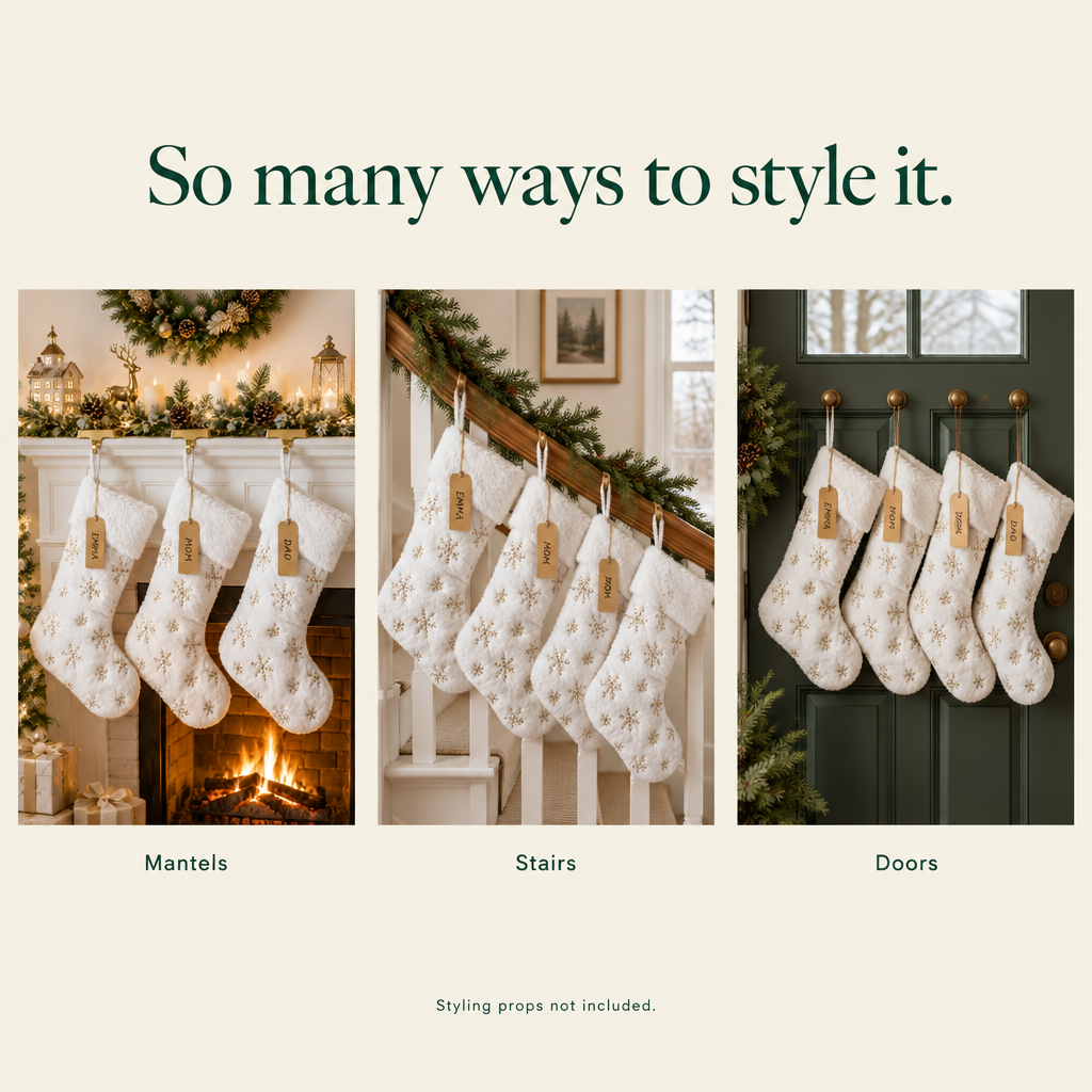 White Faux Fur Snowflake Stockings – 3 Pack — styling ideas