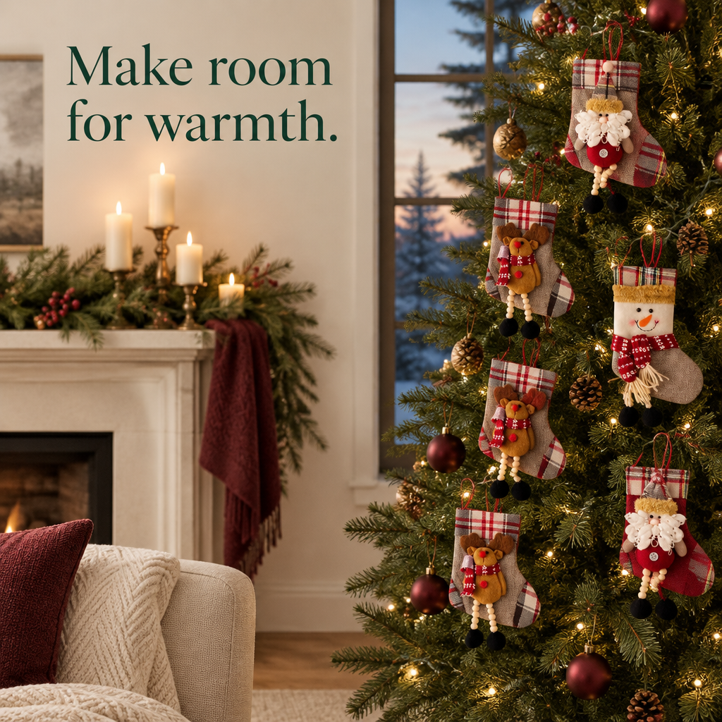 Mini 3D Burlap Stockings – 12 Pack — in use