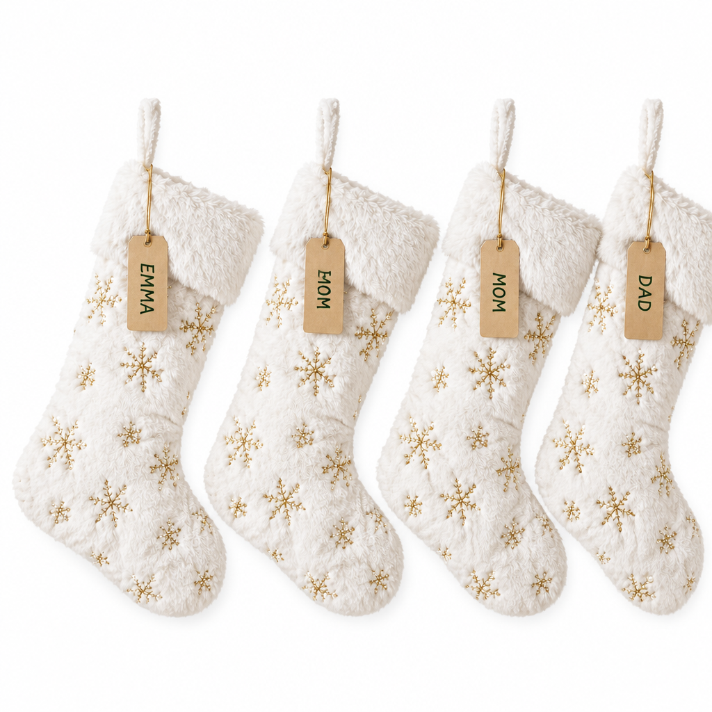 White Faux Fur Snowflake Stockings – 3 Pack — product