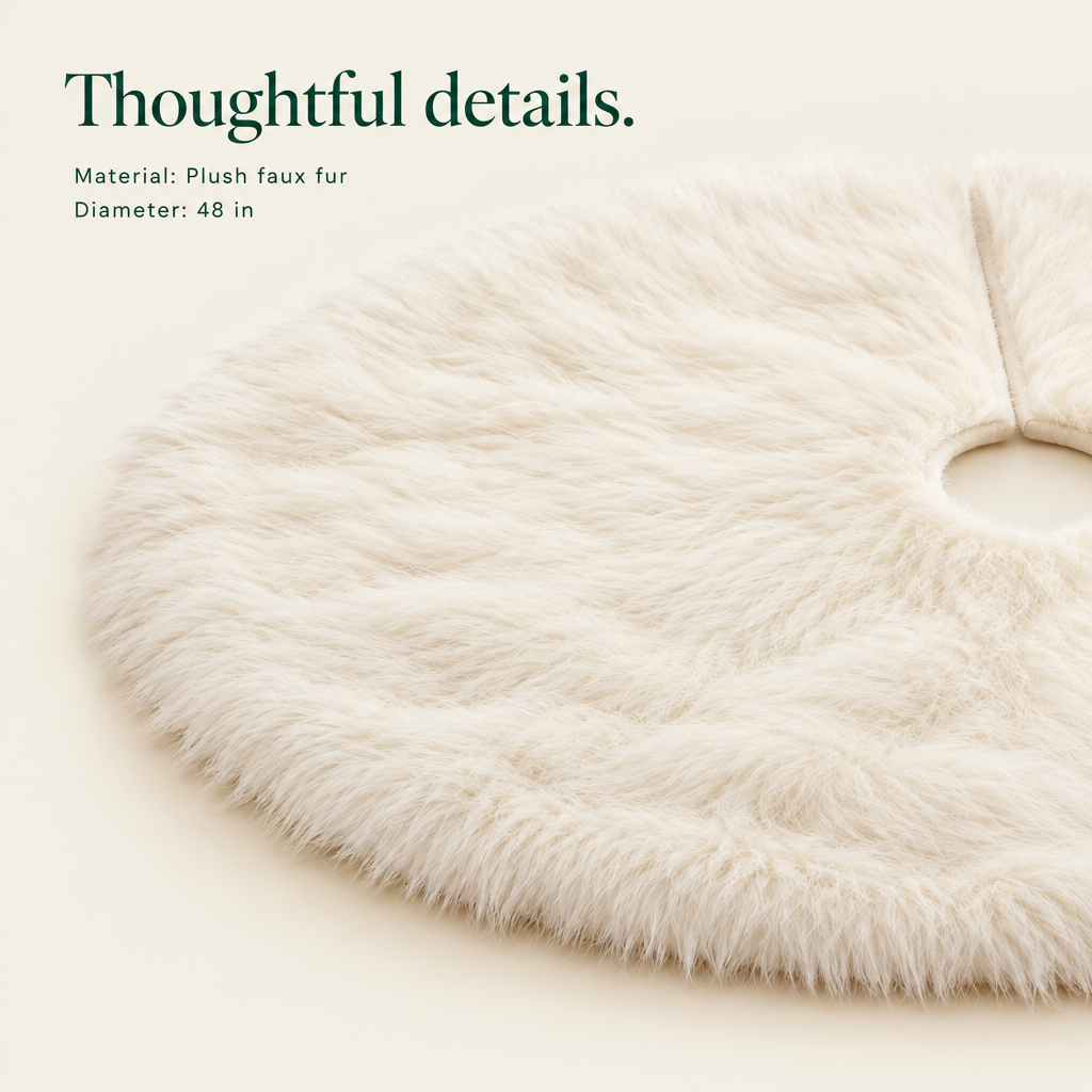 White Faux Fur Tree Skirt – 48 in — details