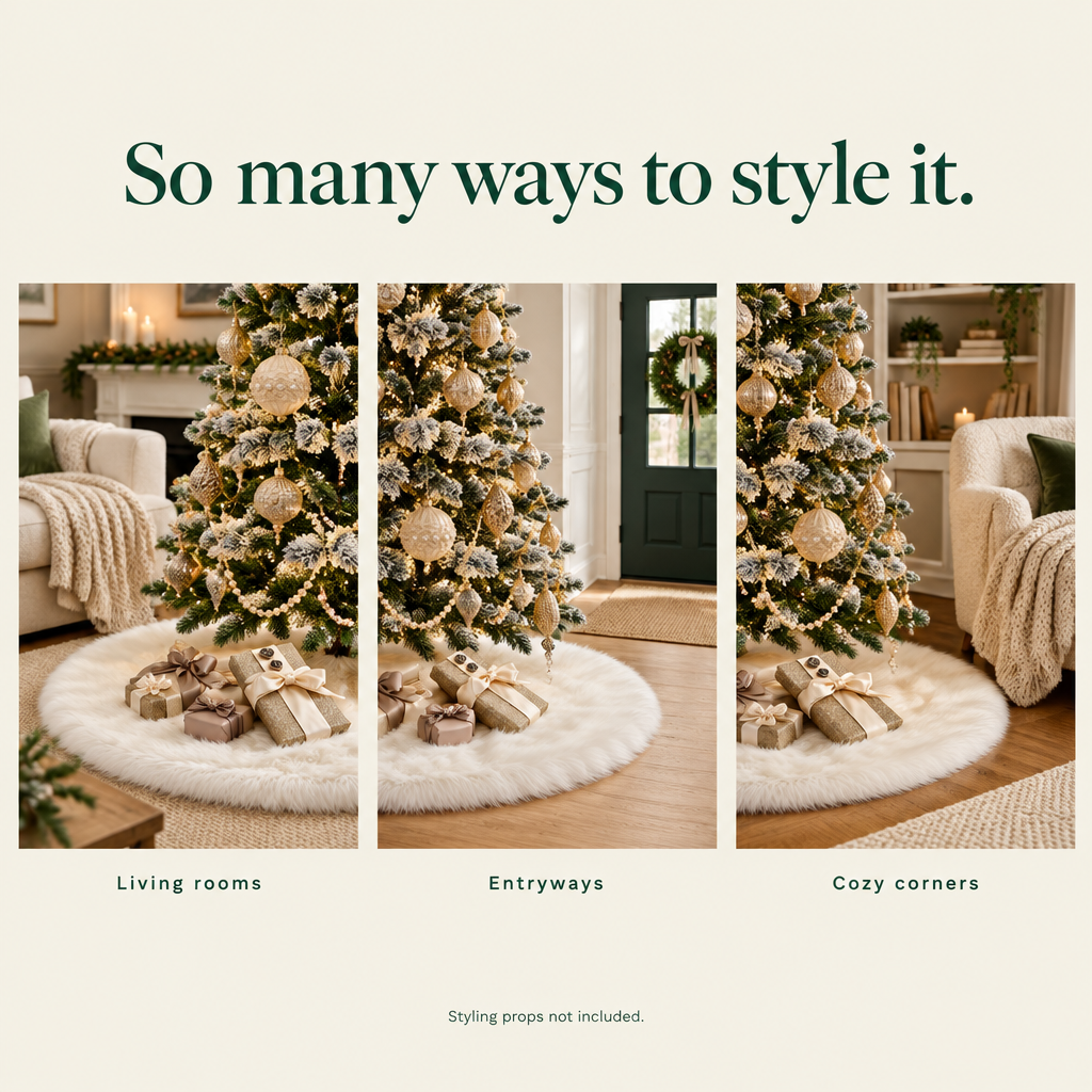 White Faux Fur Tree Skirt – 48 in — styling ideas