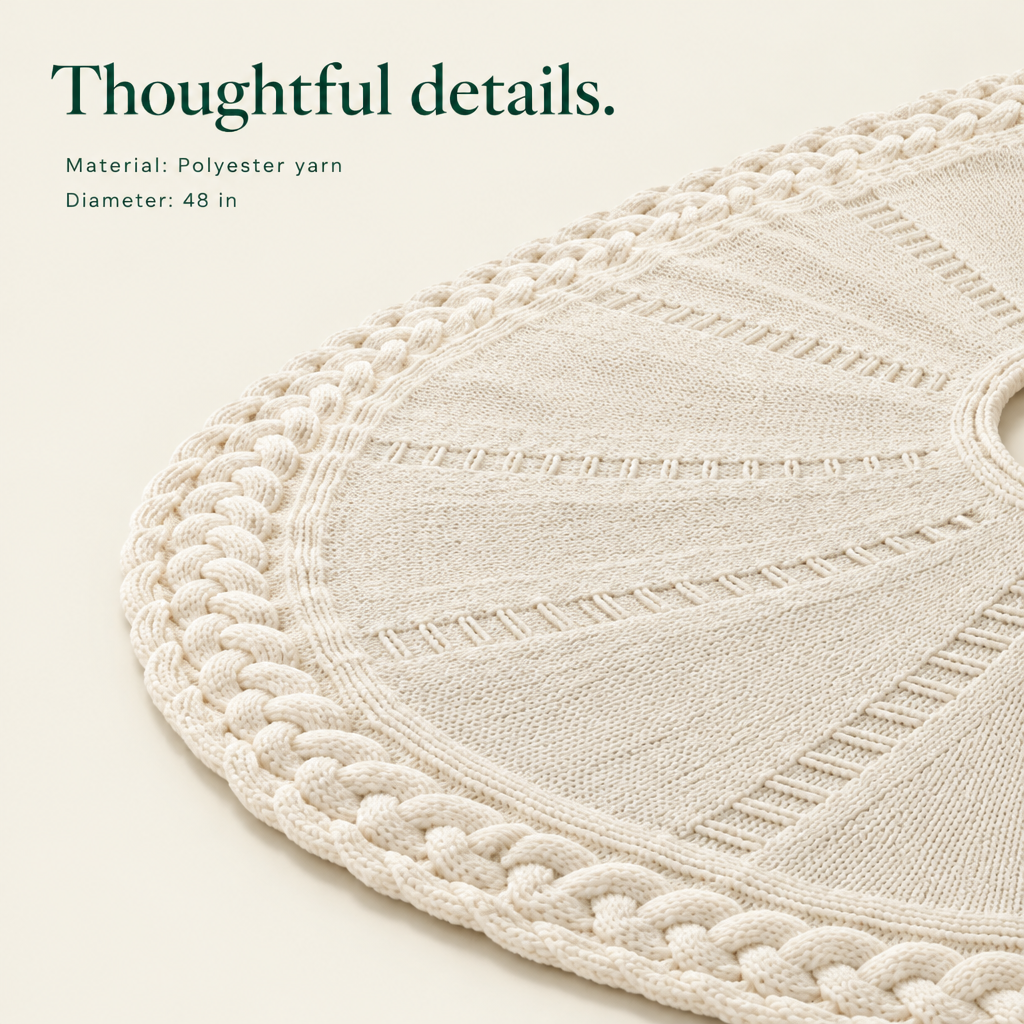 Cream Cable Knit Tree Skirt – 48 in — details