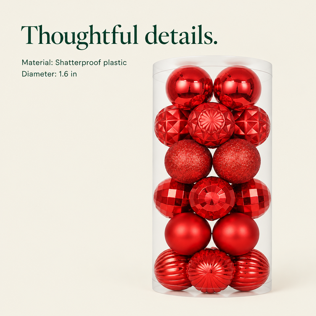 Small Red Ball Ornaments – 24 Pack — details