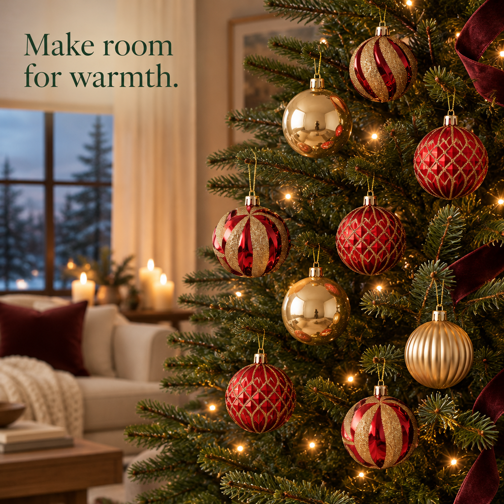 Red & Gold Ball Ornaments – 30 Pack — in use
