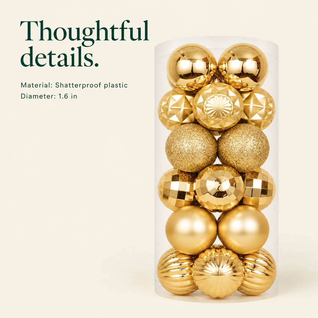 Small Gold Ball Ornaments – 24 Pack — details
